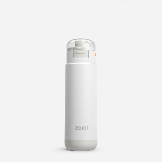 Metal water bottle. White realistic reusable drink flask. Fitness