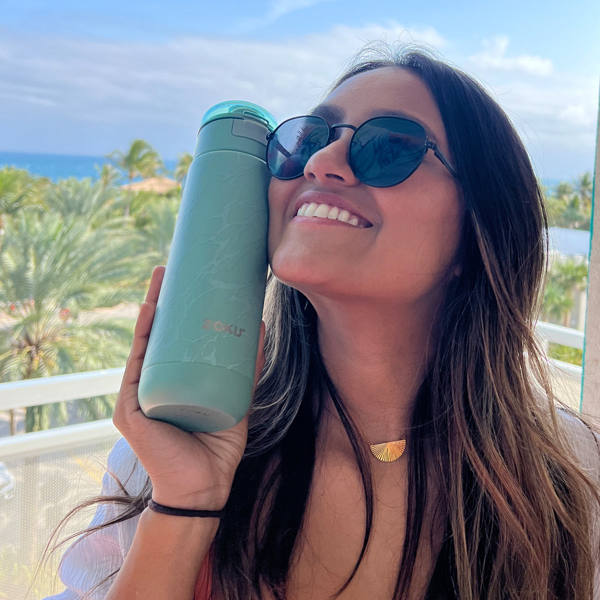 18oz Stainless Steel Sports Bottle - Green Marble