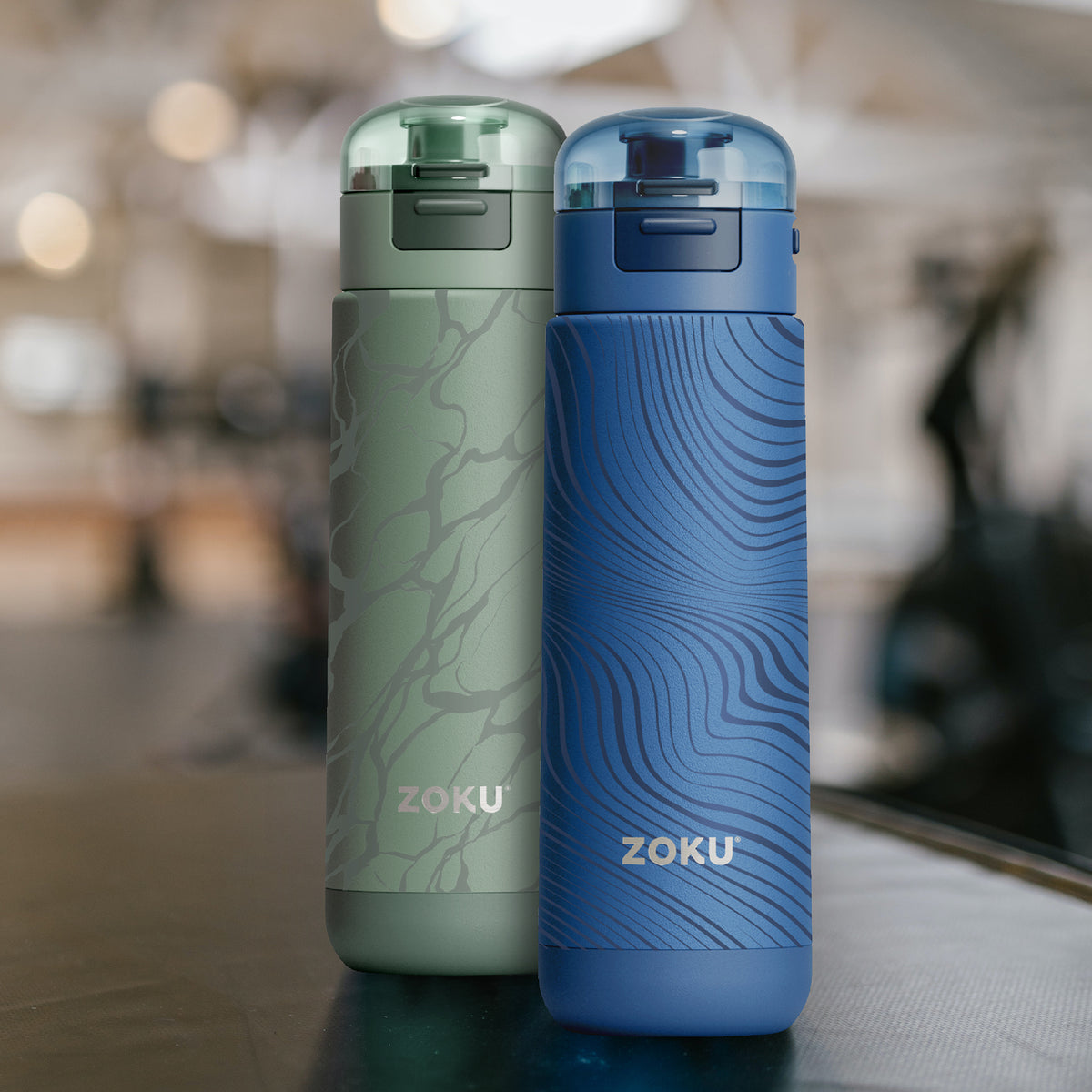 18oz Stainless Steel Sports Bottle - Blue Wavy