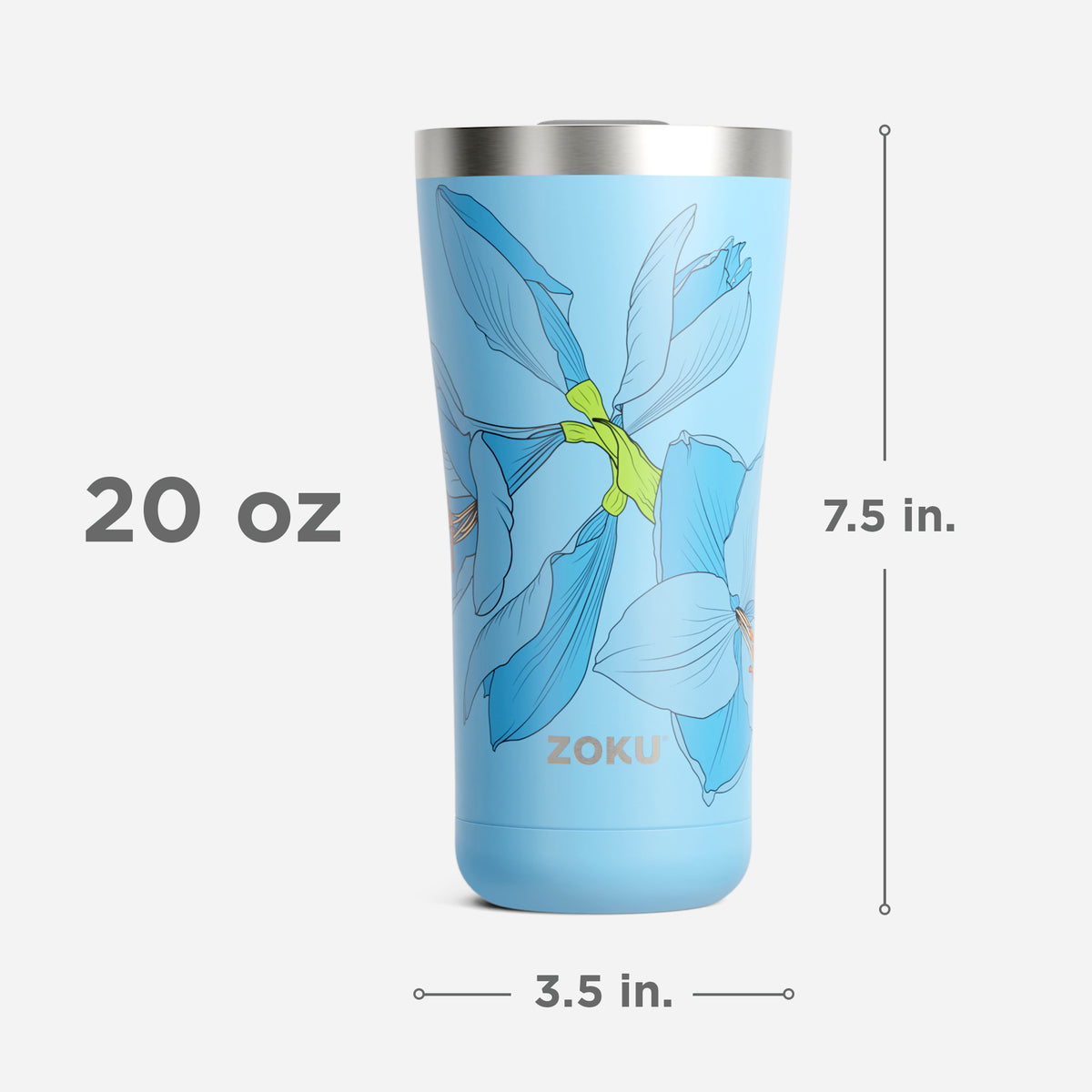 12oz Stainless Steel 3-in-1 Tumbler - Sky Lily Size